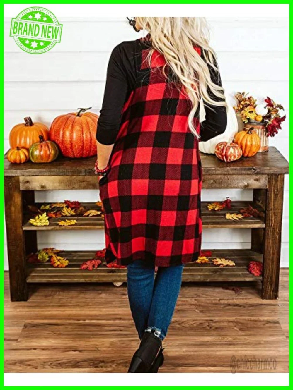 Sleeveless Duster Cardigan Plaid Open Front Vest Coat with Pockets Lightweight